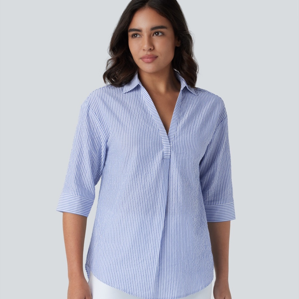 HALARA Women's Blue Striped Blouse
